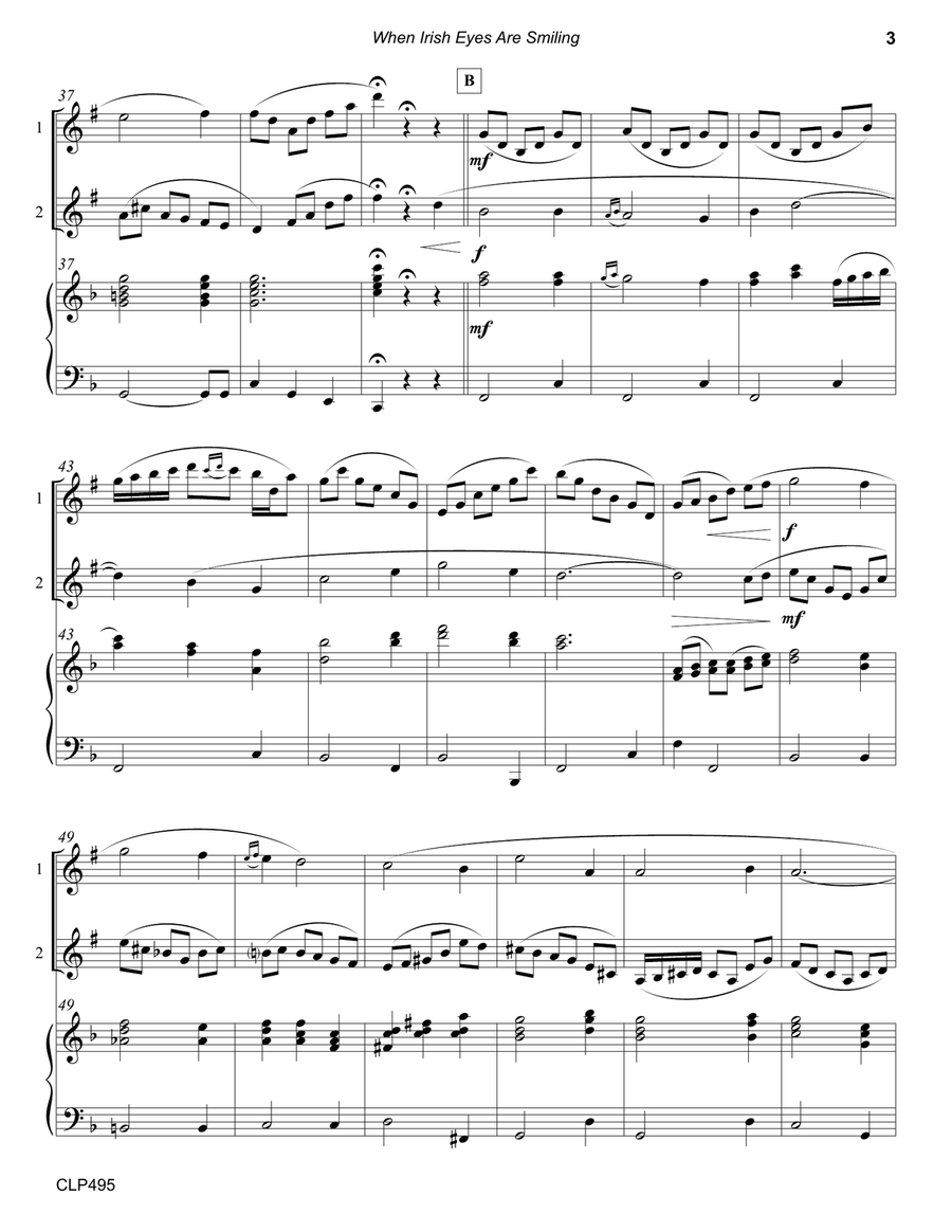 WHEN IRISH EYES ARE SMILING - CLARINET DUET with Piano Accompaniment Clarinet Duet scores gallery preview page 3