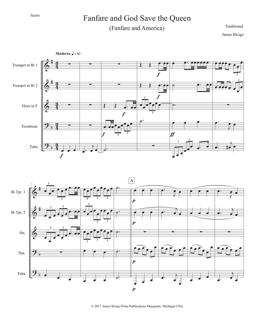 Fanfare and God Save the Queen (America) School and Community scores gallery preview page 1