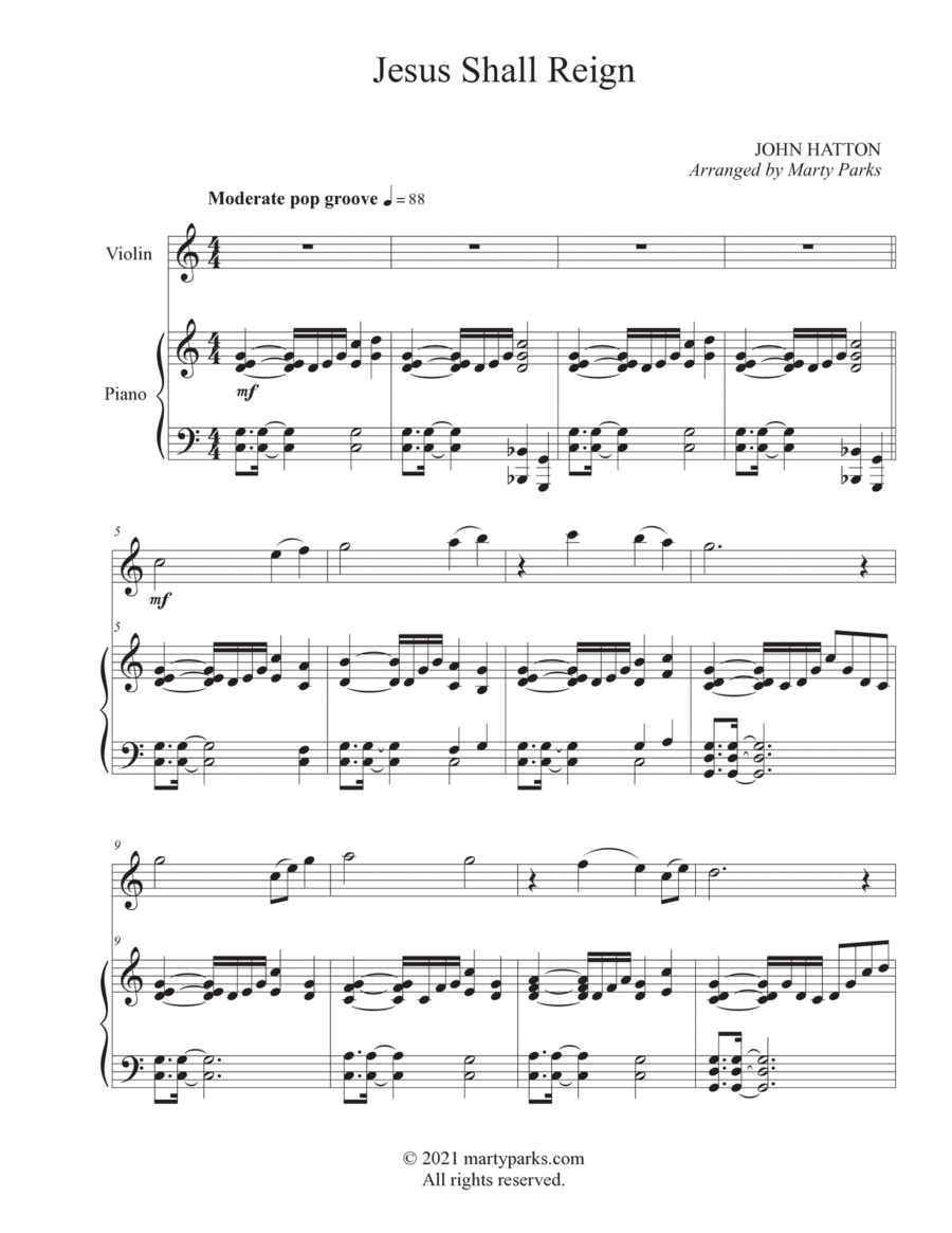 Jesus Shall Reign (Violin-Piano) Violin Solo scores gallery preview page 1