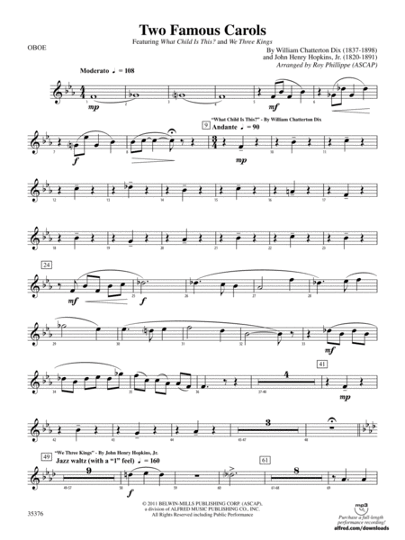 Two Famous Carols: Oboe by Roy Phillippe Concert Band - Digital Sheet Music