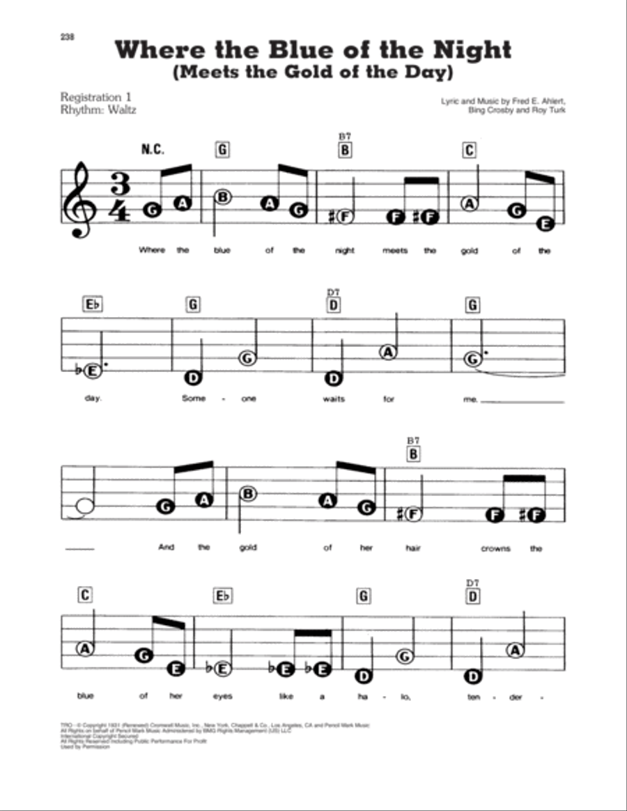 Where The Blue Of The Night (Meets The Gold Of The Day) Electronic Keyboard scores gallery preview page 1