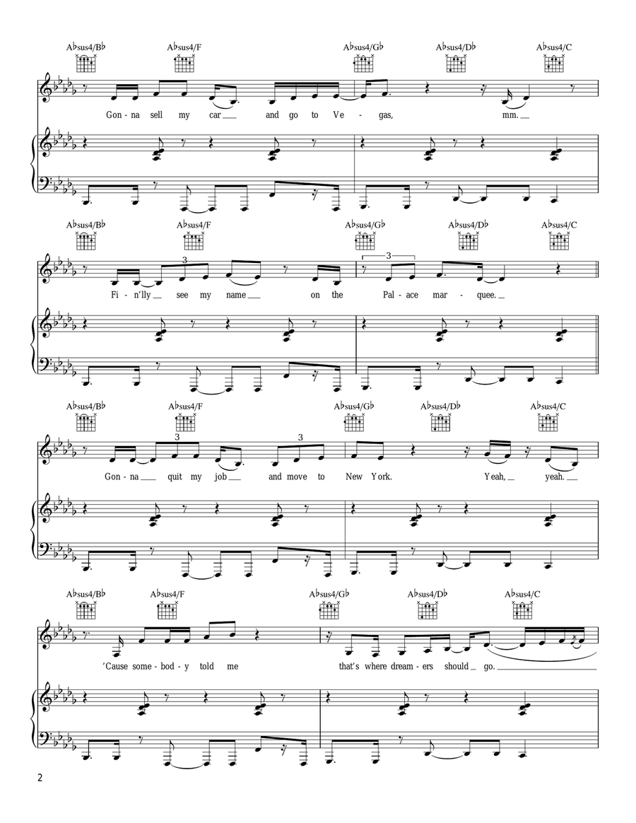 Vegas Vegas Piano, Vocal, Guitar scores gallery preview page 2