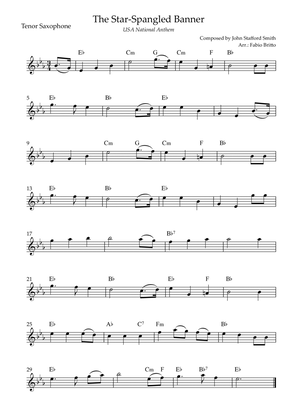 The Star Spangled Banner (USA National Anthem) for Tenor Saxophone Solo with Chords (Db Major)