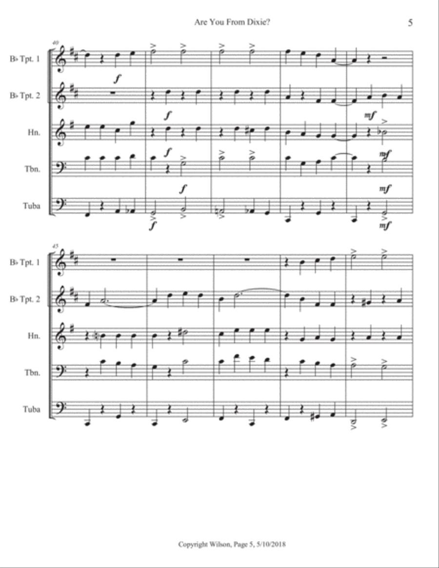 Are You From Dixie? Brass Quintet scores gallery preview page 6