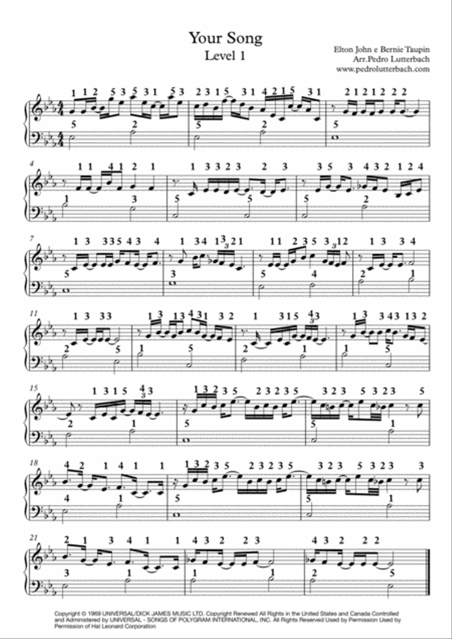 Your Song Easy Piano scores gallery preview page 1