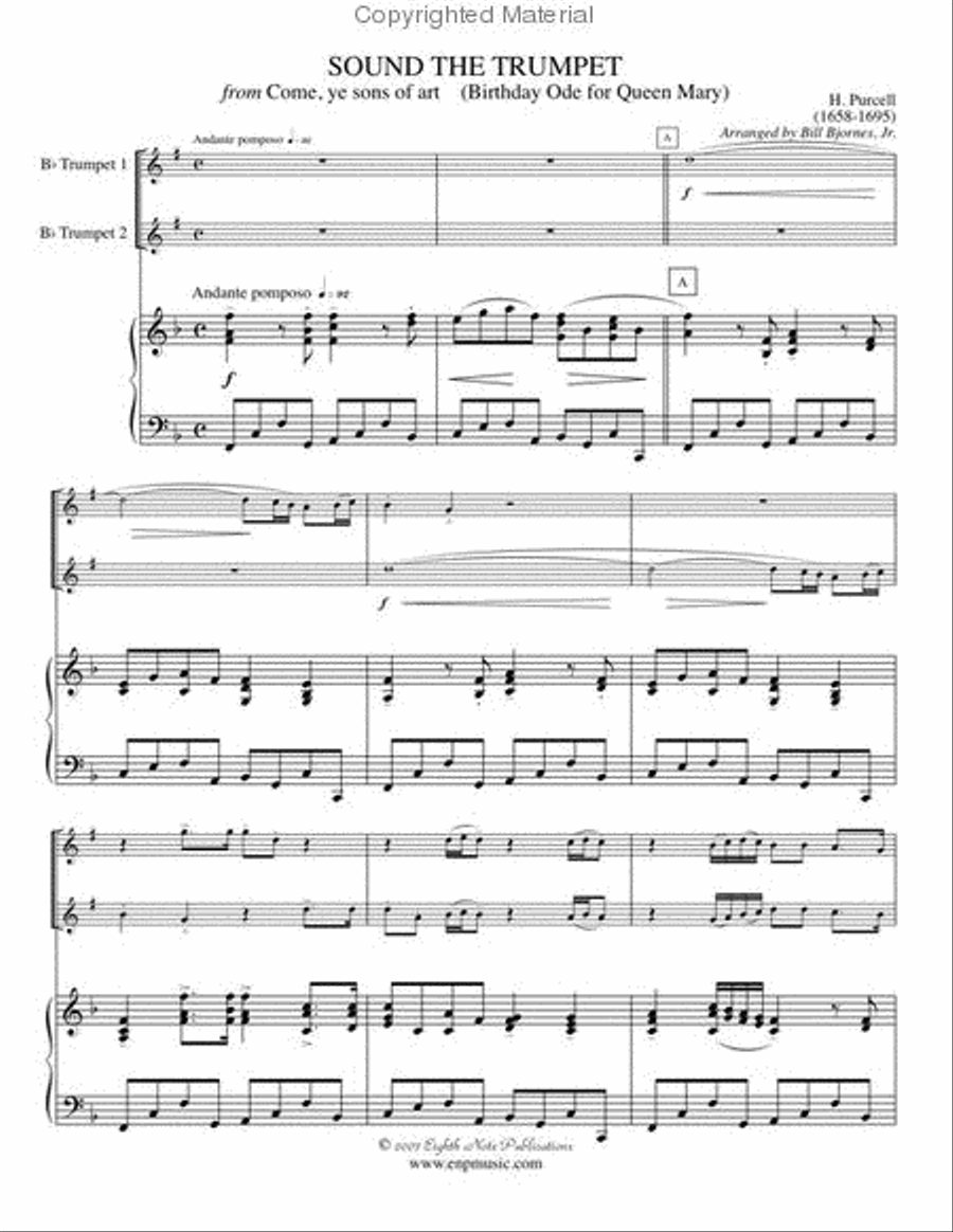 Sound the Trumpet (from Come, Ye Sons of Art) Trumpet Duet scores gallery preview page 2