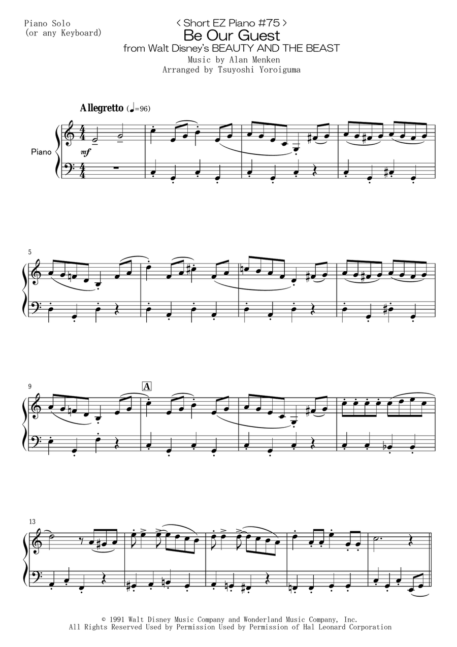 Be Our Guest Easy Piano scores gallery preview page 1