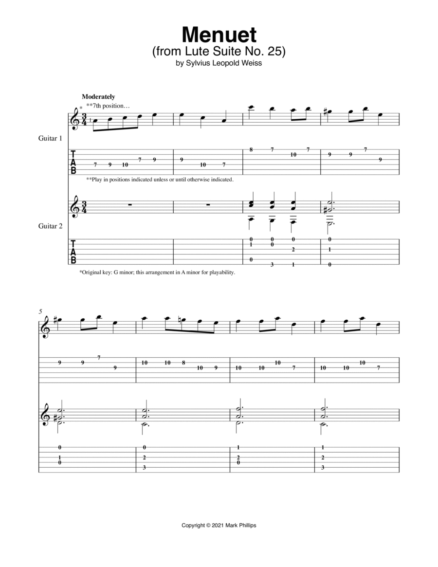 Menuet (from Lute Suite No. 25) Lute scores gallery preview page 1