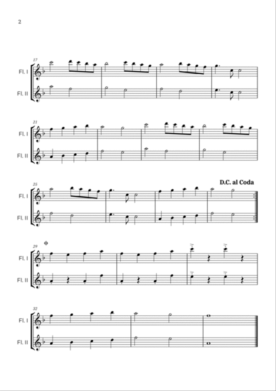 Angels We Have Heard On High (Key of F Major) Flute Duet scores gallery preview page 3