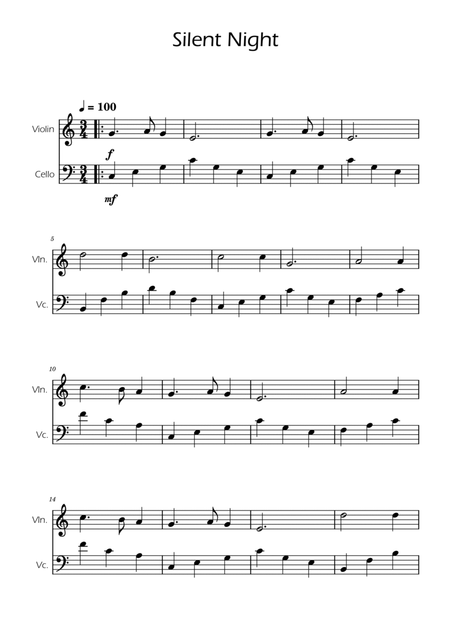 Silent Night - Violin and Cello Duet String Duet scores gallery preview page 1