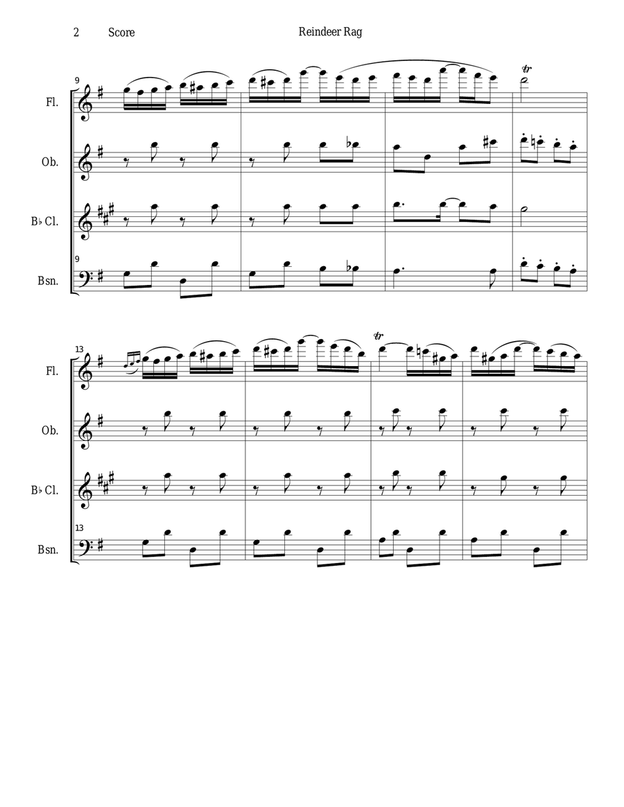Reindeer Rag by Joseph Lamb for Woodwind Quartet Woodwind Quartet scores gallery preview page 2