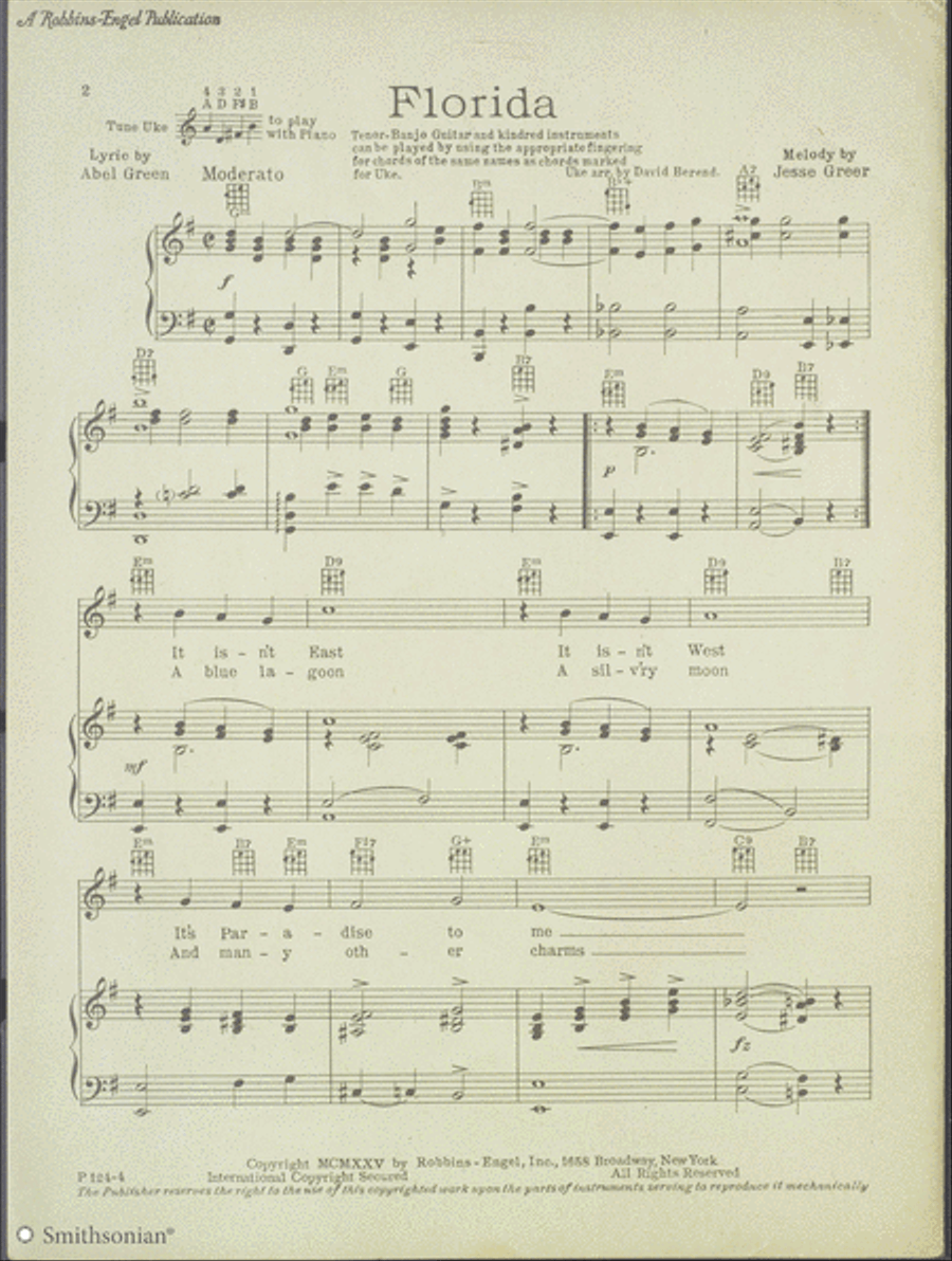 Florida (with Ukulele Arrangement) Piano, Vocal scores gallery preview page 2
