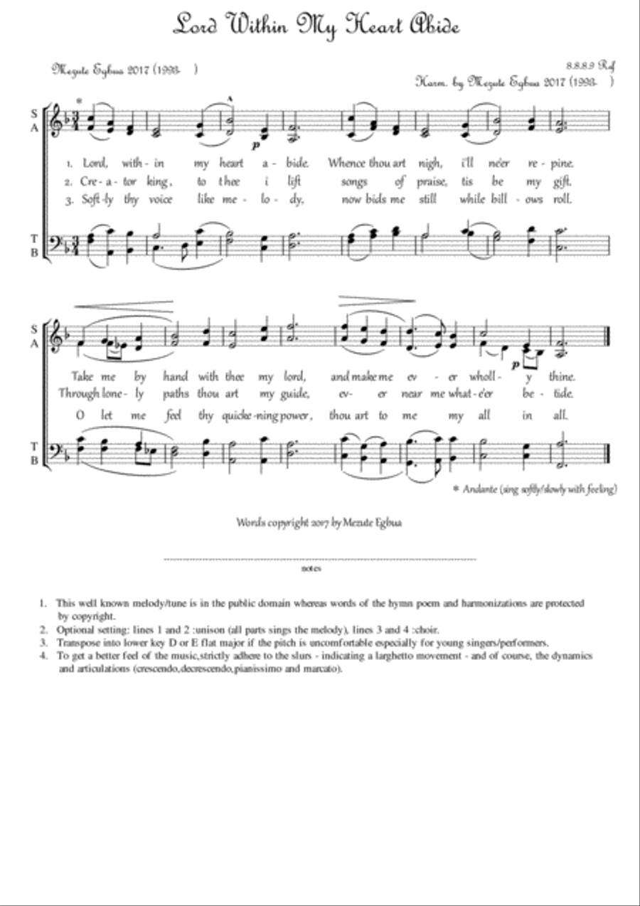 Lord Within My Heart Abide 4-Part scores gallery preview page 1