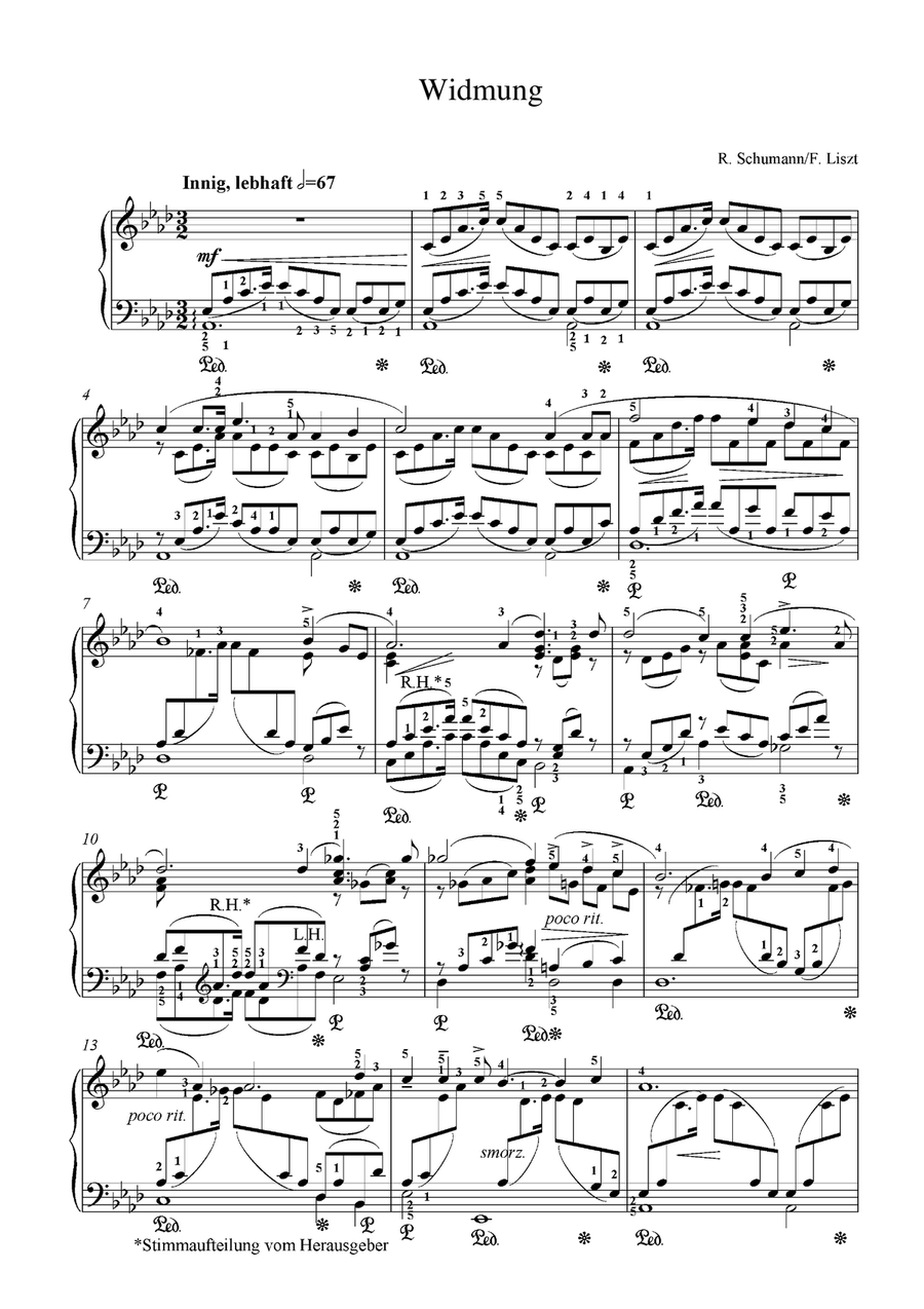 Liszt / Schumann - Widmung / Dedication Piano Solo scores gallery preview page 1