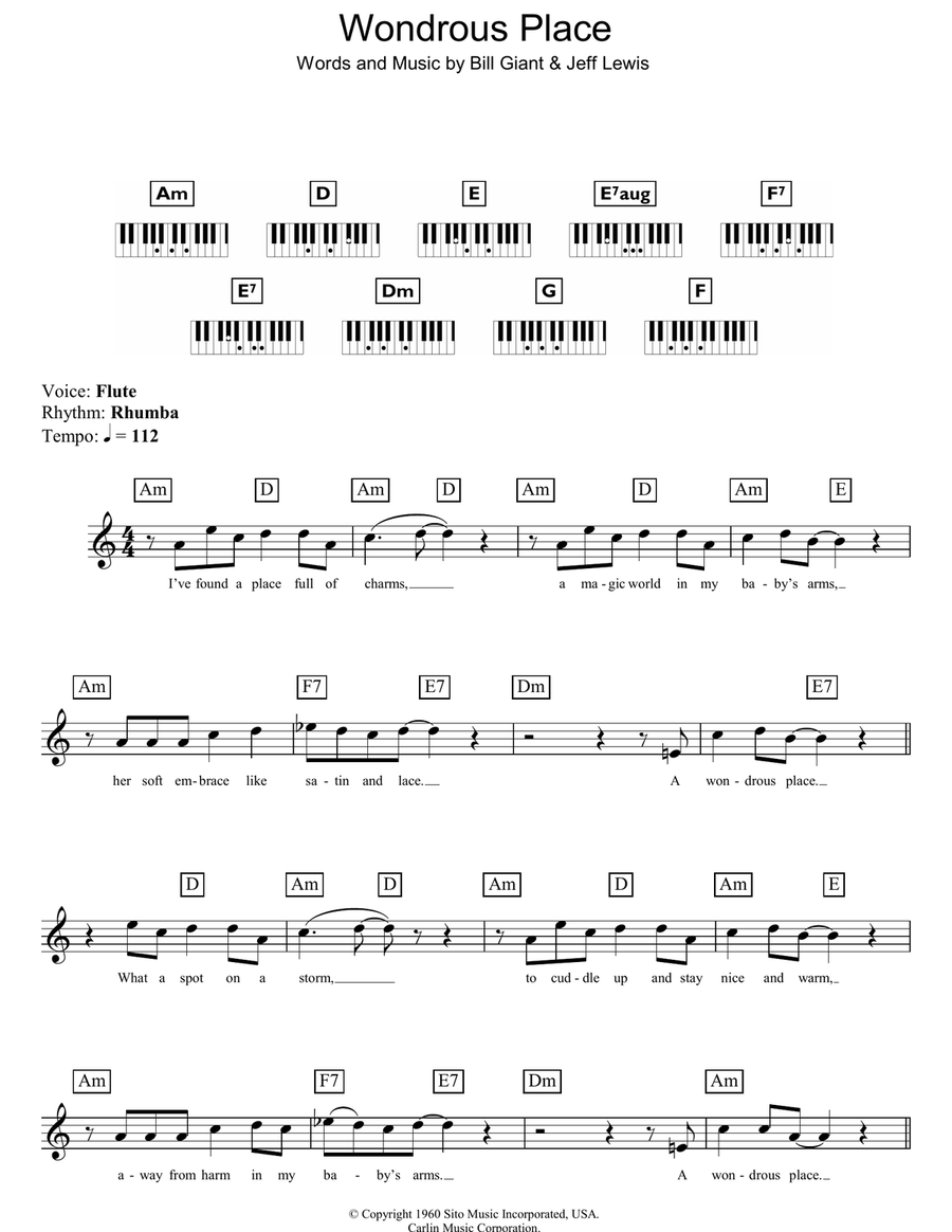 Wondrous Place Piano scores gallery preview page 1