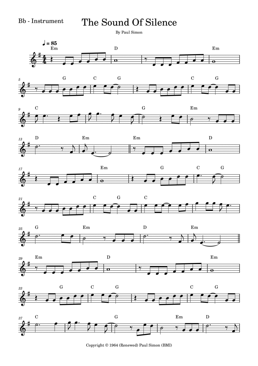 The Sound Of Silence Tenor Saxophone scores gallery preview page 1