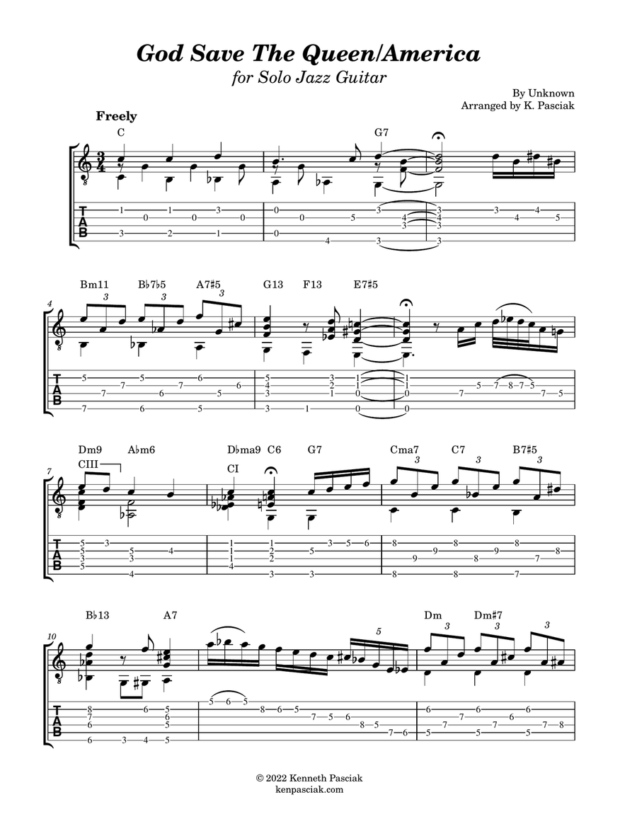 God Save The Queen/America (for Jazz Guitar) Acoustic Guitar scores gallery preview page 1