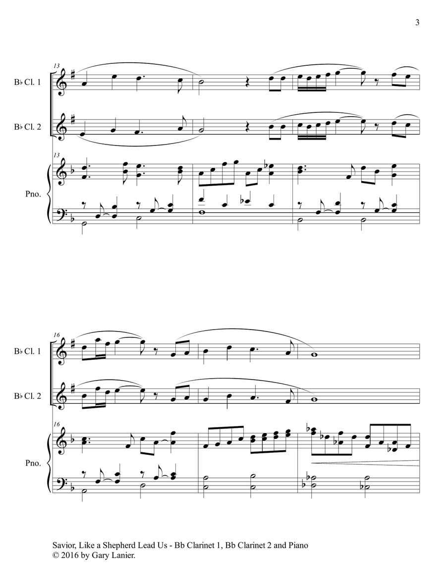 SAVIOR, LIKE A SHEPHERD LEAD US (Trio – Bb Clarinet 1, Bb Clarinet 2 & Piano with Parts) B-Flat Clarinet scores gallery preview page 4