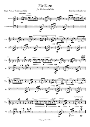 Für Elize - L von Beethoven (Violin & Cello)