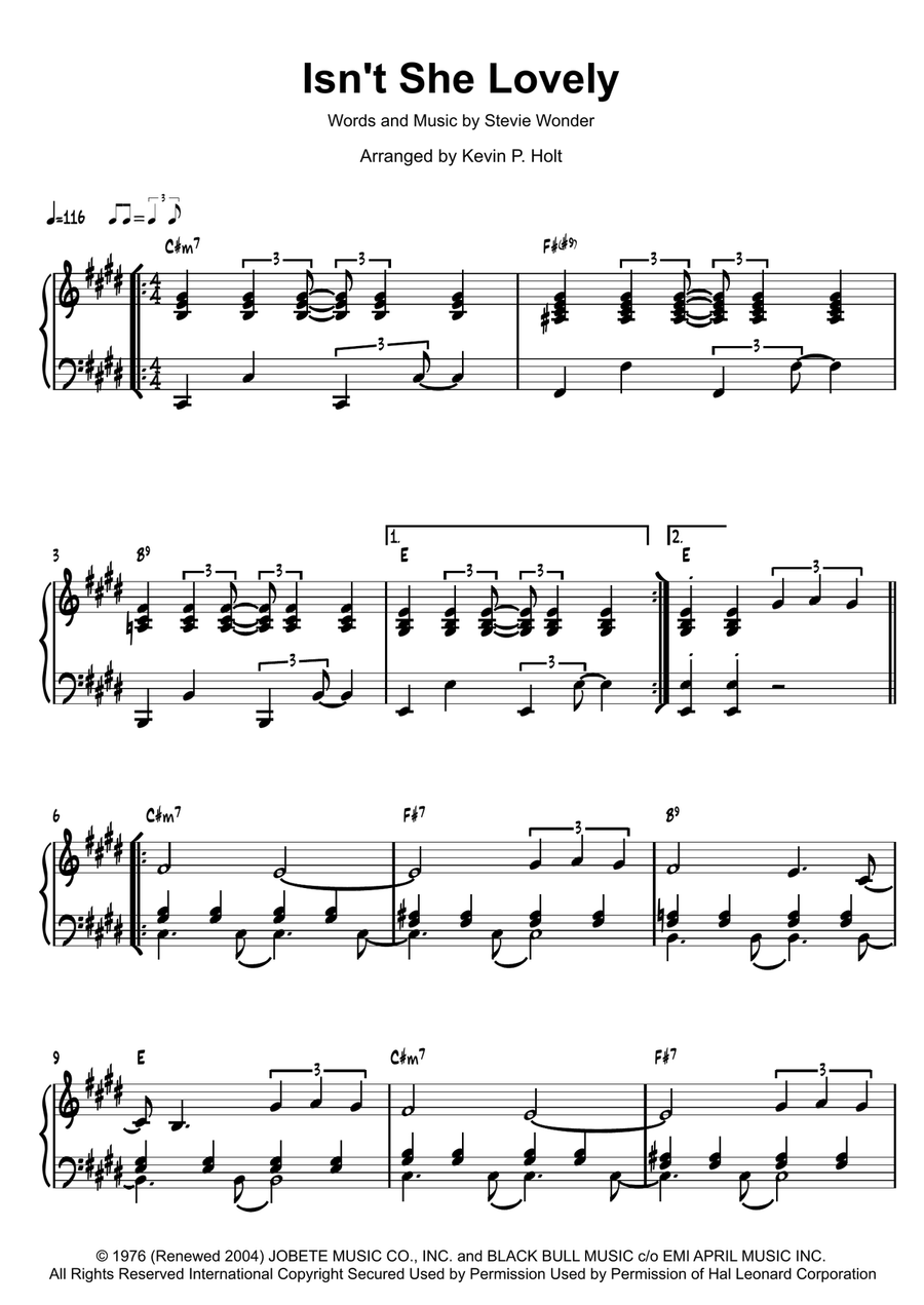 Isn't She Lovely Isn't She Lovely Piano Solo scores gallery preview page 1