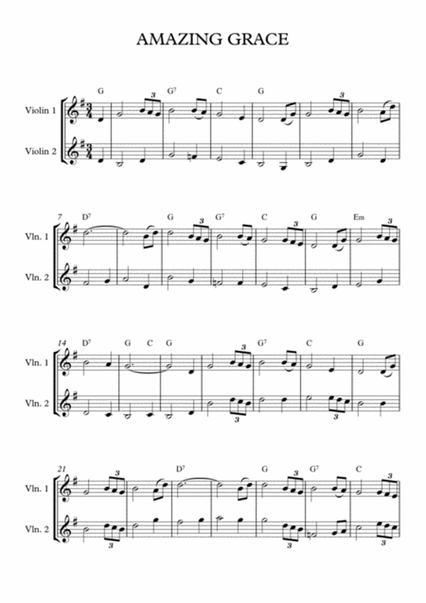 Amazing Grace - two part arrangement with chords