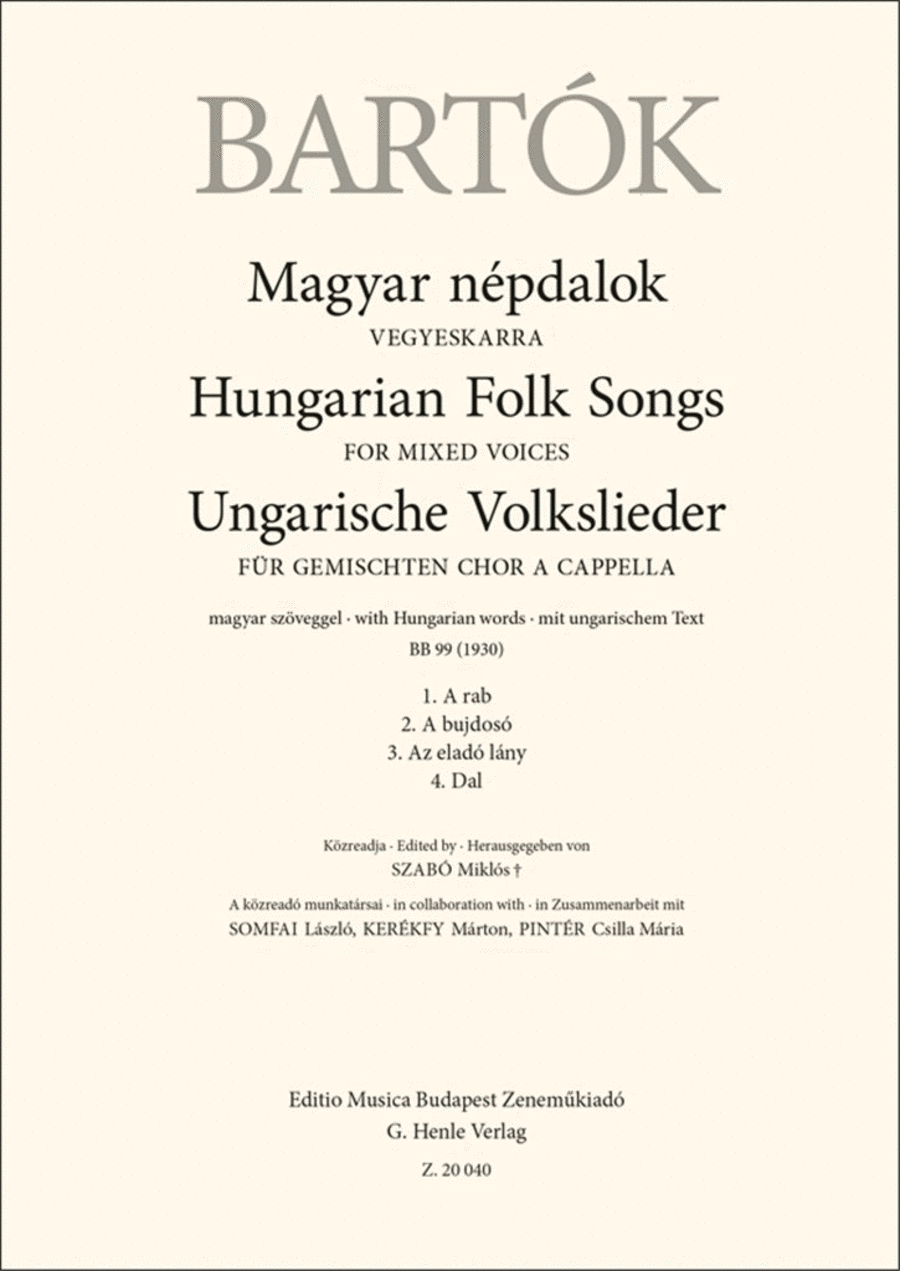 Hungarian Folk Songs for mixed voices