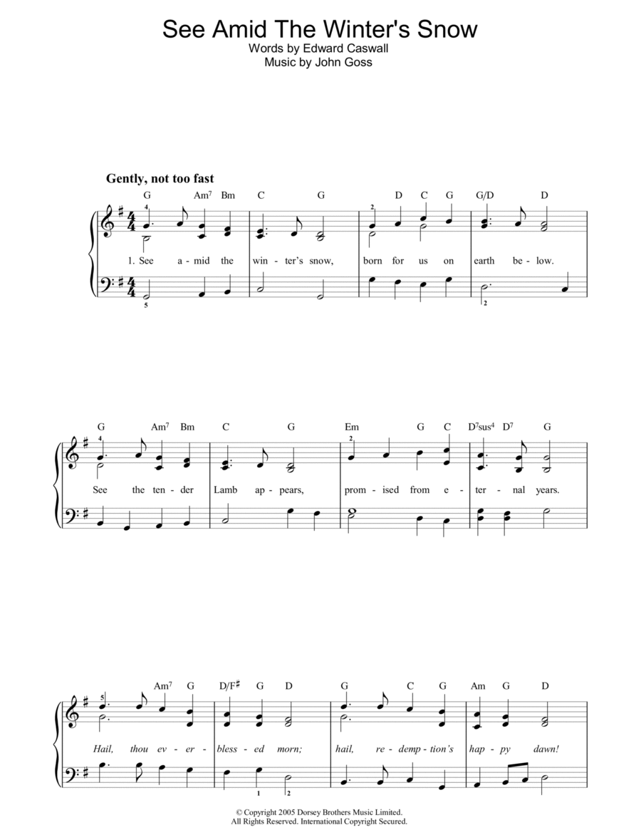See Amid The Winter's Snow Easy Piano scores gallery preview page 1