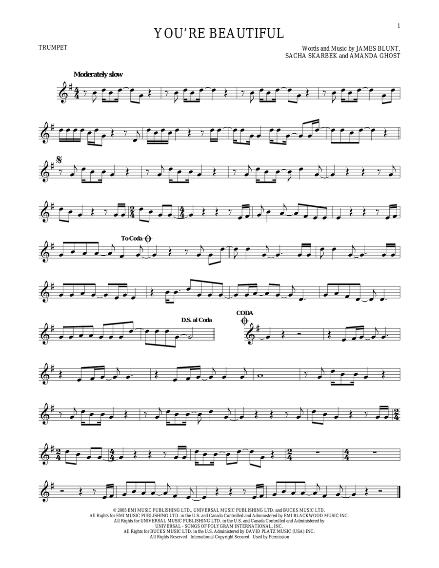 You're Beautiful Trumpet Solo scores gallery preview page 1