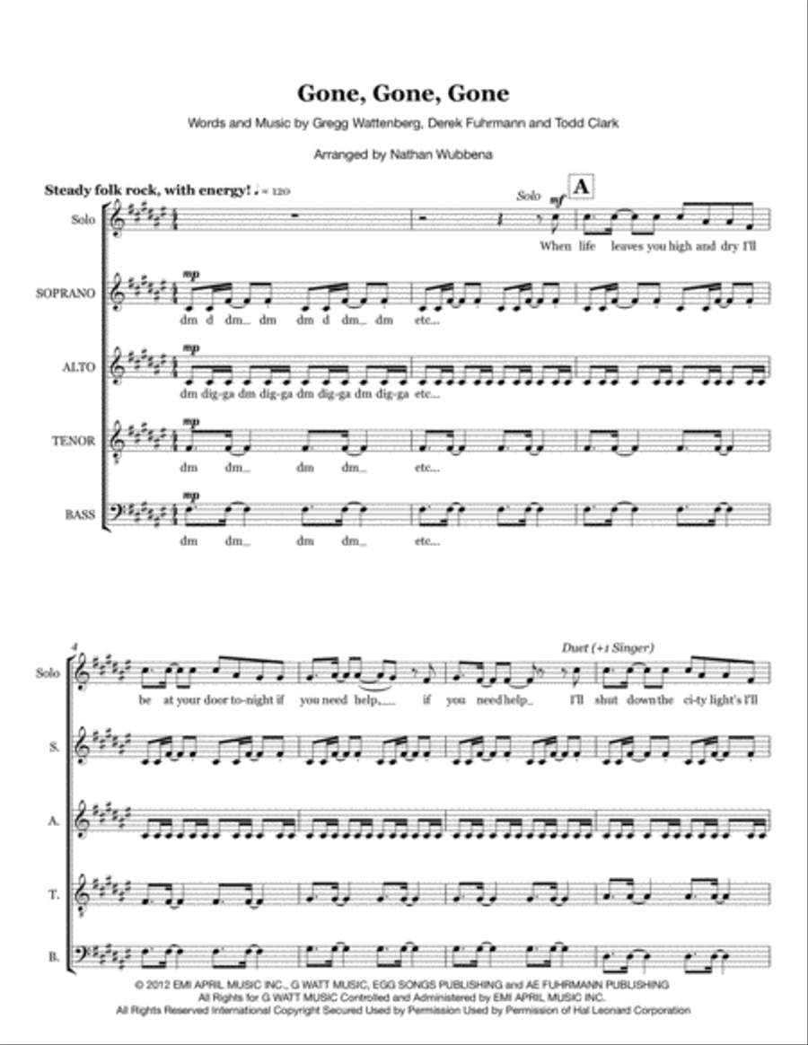 Gone, Gone, Gone 4-Part scores gallery preview page 1