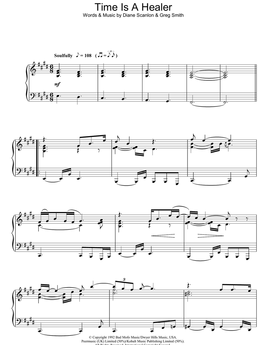 Time Is A Healer Piano Solo scores gallery preview page 1