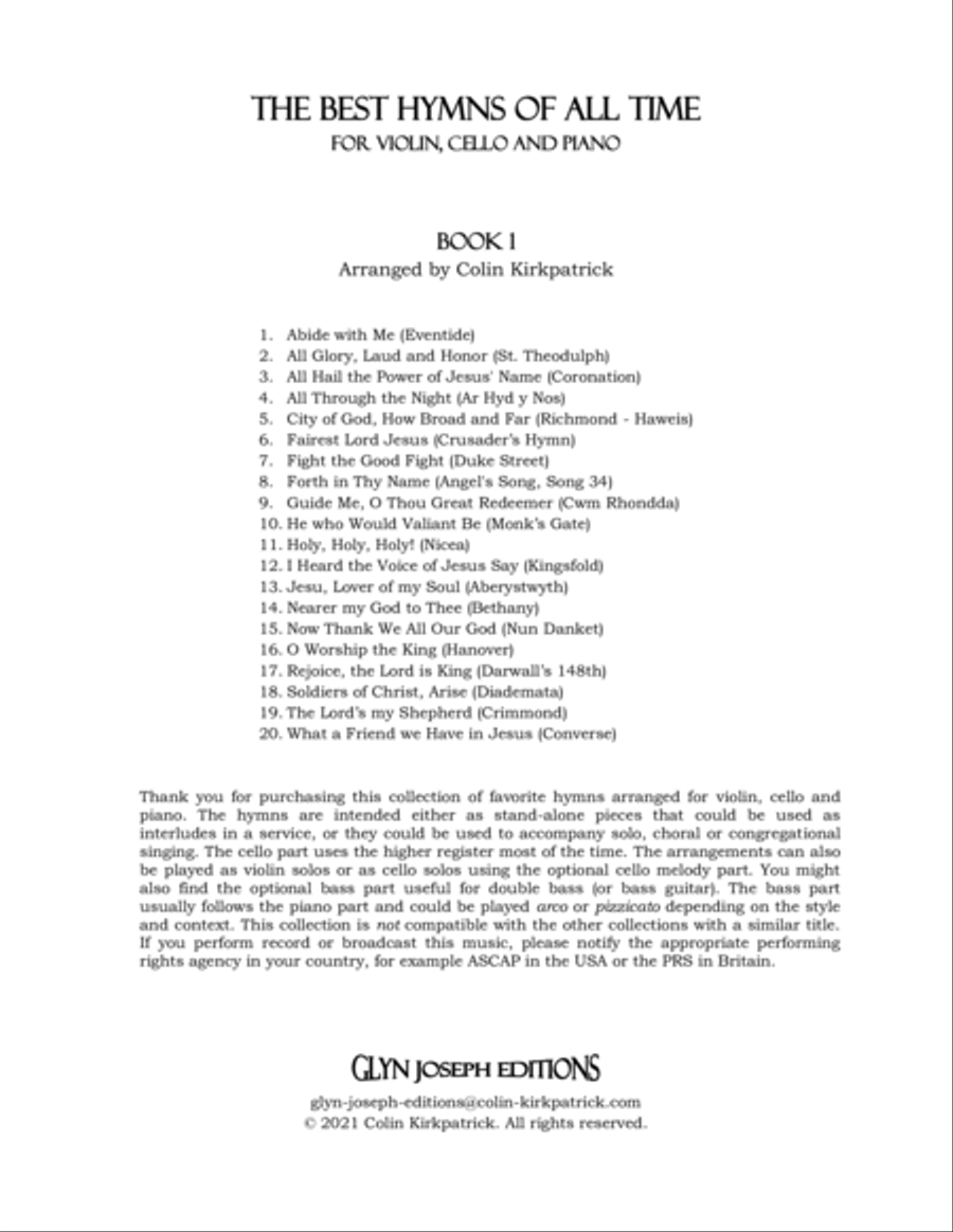 The Best Hymns of All Time (Violin, Cello and Piano) Book 1 Piano Trio scores gallery preview page 2