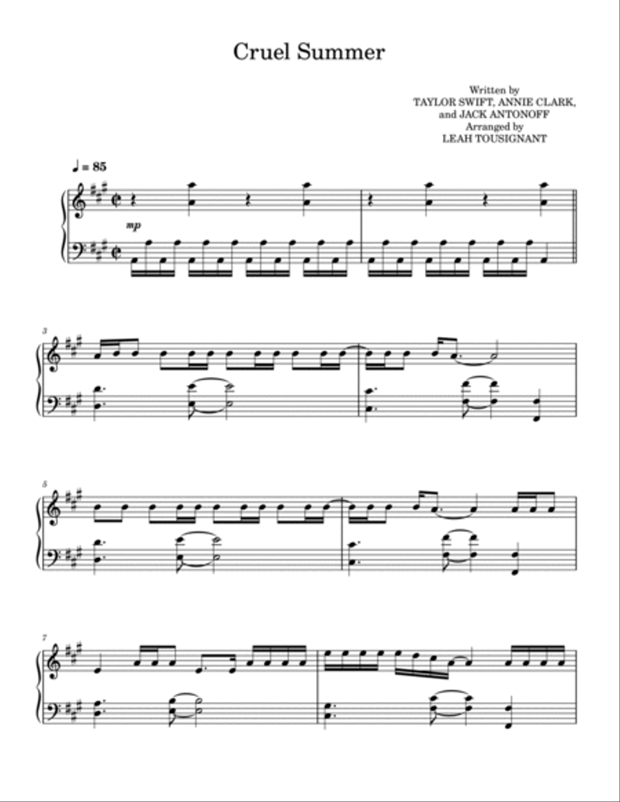 Cruel Summer Piano Solo scores gallery preview page 2