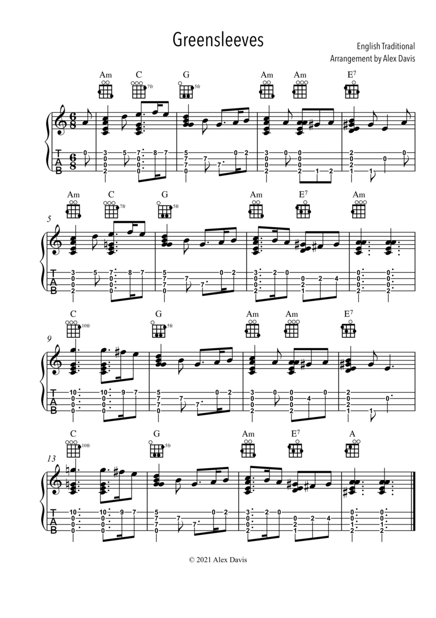 Greensleeves - Ukulele TAB Ukulele scores gallery preview page 1