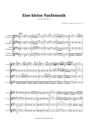 Book cover for Eine kleine Nachtmusik by Mozart for Saxophone Quartet