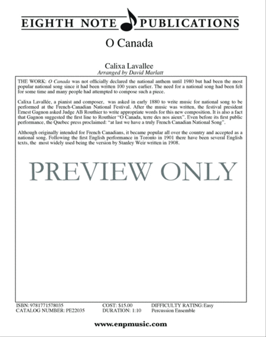 O Canada O Canada Percussion Ensemble scores gallery preview page 2