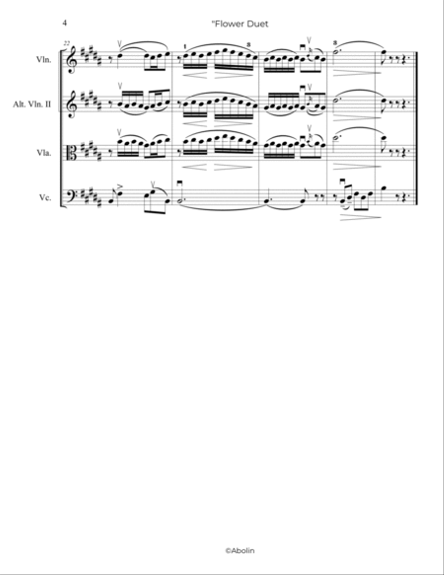 Delibes: Flower Duet from Lakme - String Trio, or 2 Violins and Cello String Trio scores gallery preview page 5