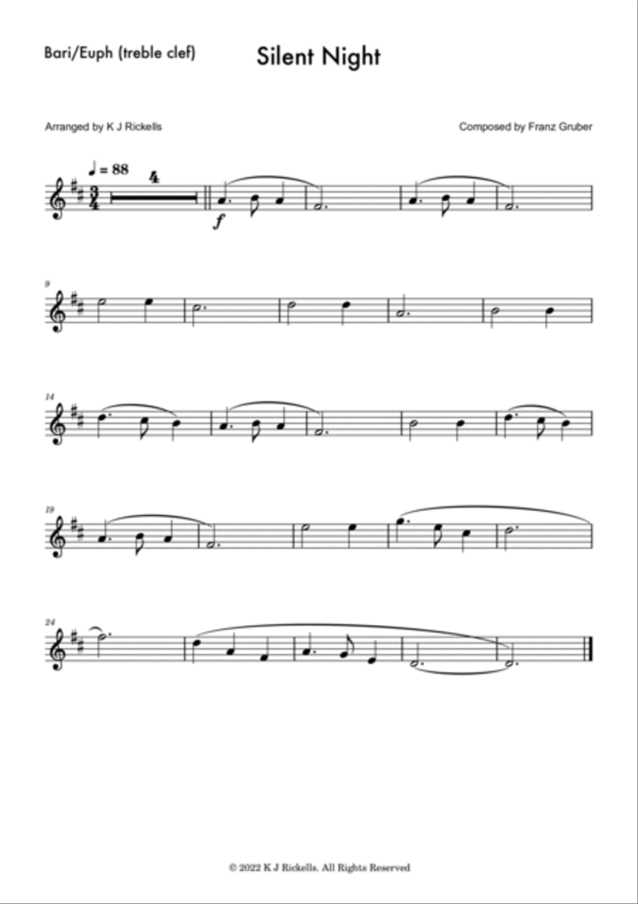 Silent Night - Baritone/Euphonium (treble clef) Baritone Horn TC scores gallery preview page 3