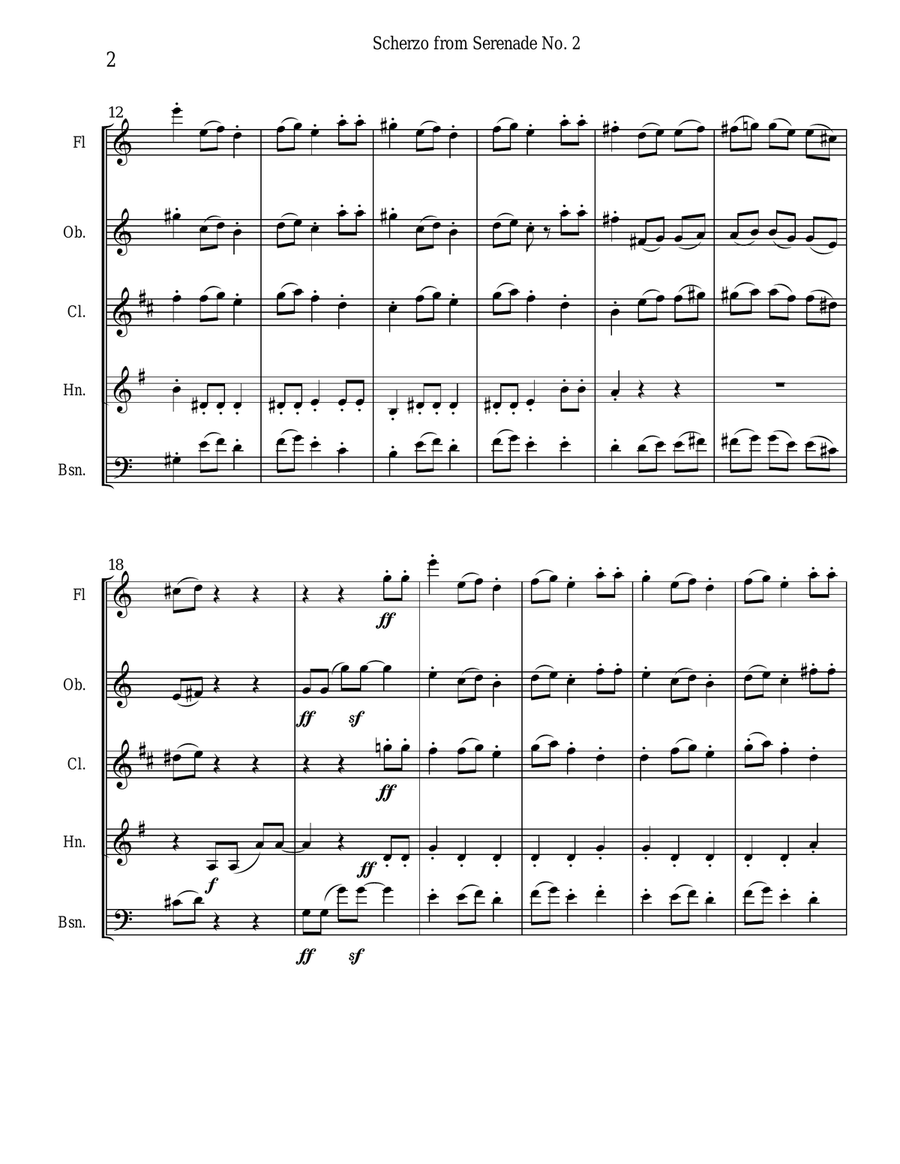 Brahms Scherzo from Serenade #2 for Woodwind Quintet Woodwind Quintet scores gallery preview page 2