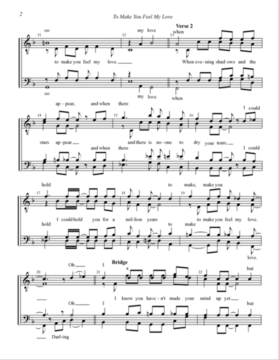 To Make You Feel My Love TTBB scores gallery preview page 2