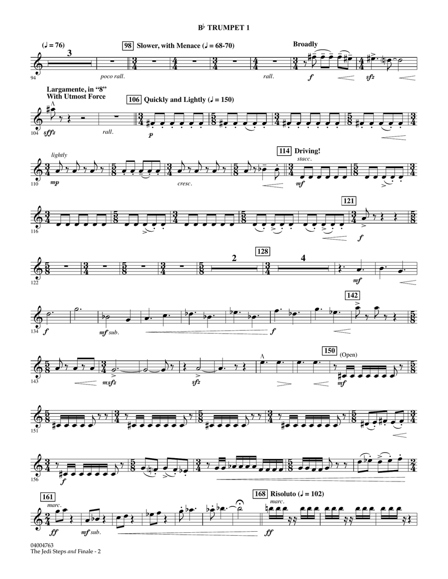 The Jedi Steps and Finale (from Star Wars: The Force Awakens) - Bb Trumpet 1 (sub. C Tpt. 1) Concert Band scores gallery preview page 2