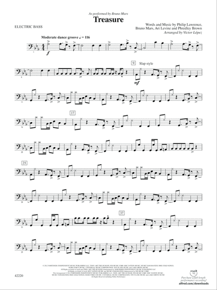 Treasure: Electric Bass Concert Band scores gallery preview page 1