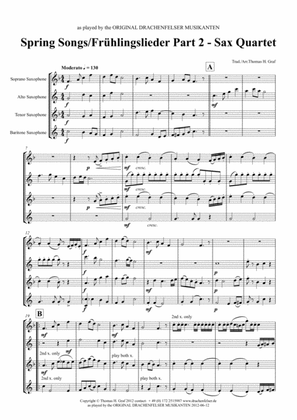 Spring Songs - Frühlingslieder - Part 2 - German Folk Songs - Saxophone Quartet