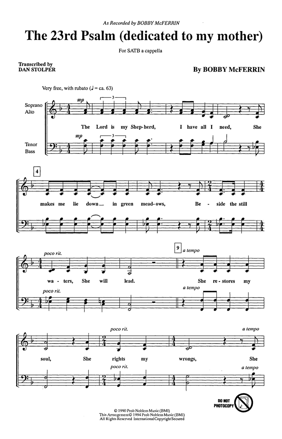 The 23rd Psalm (Dedicated To My Mother) 4-Part scores gallery preview page 1