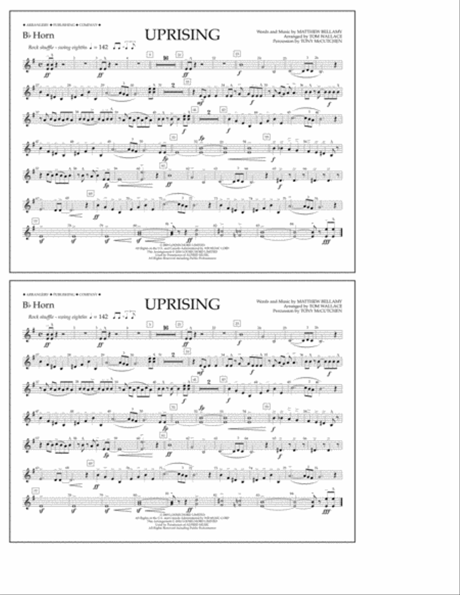 Uprising - Bb Horn Marching Band scores gallery preview page 1