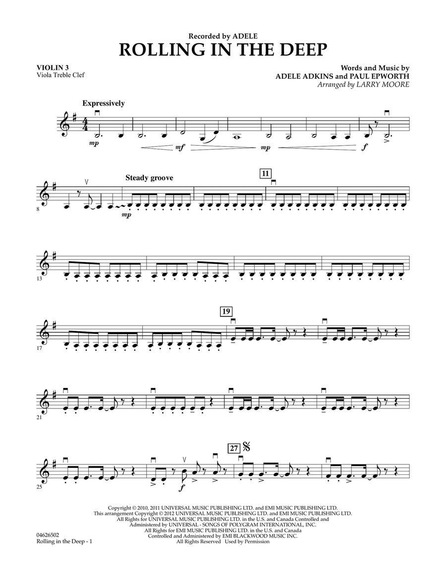 Rolling in the Deep - Violin 3 (Viola Treble Clef) Orchestra scores gallery preview page 1