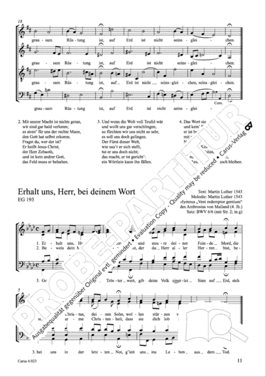 Luther Lieder in settings by J. S. Bach for mixed choir SATB 4-Part scores gallery preview page 12