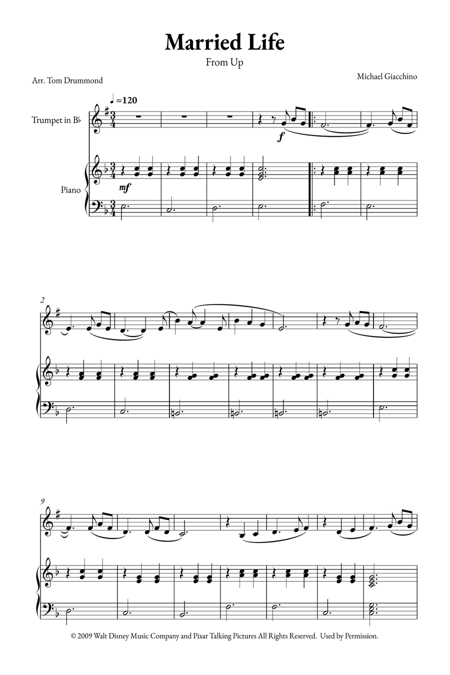 Married Life B-Flat Trumpet scores gallery preview page 1