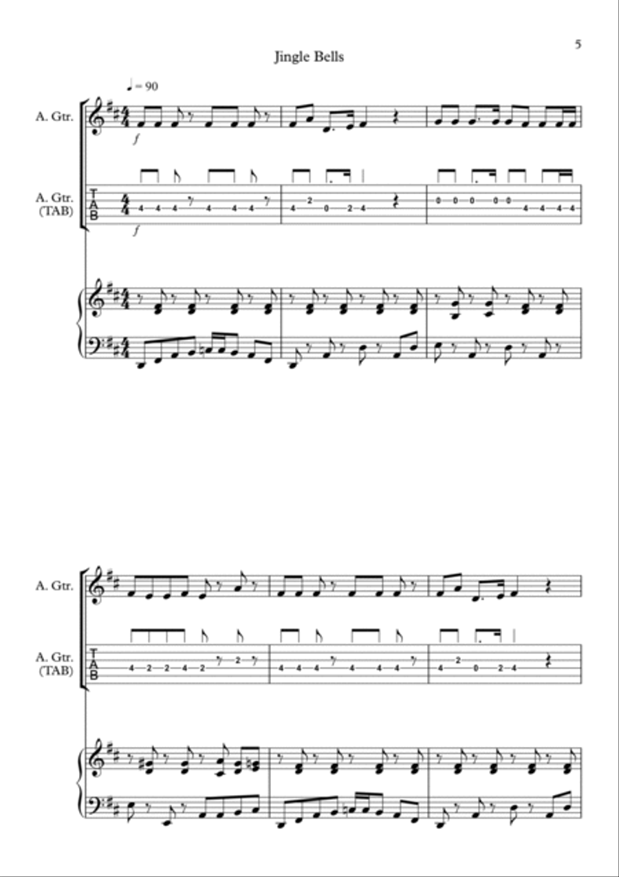 8 Easy Christmas Duets for Guitar (including TAB) and Piano Acoustic Guitar scores gallery preview page 5