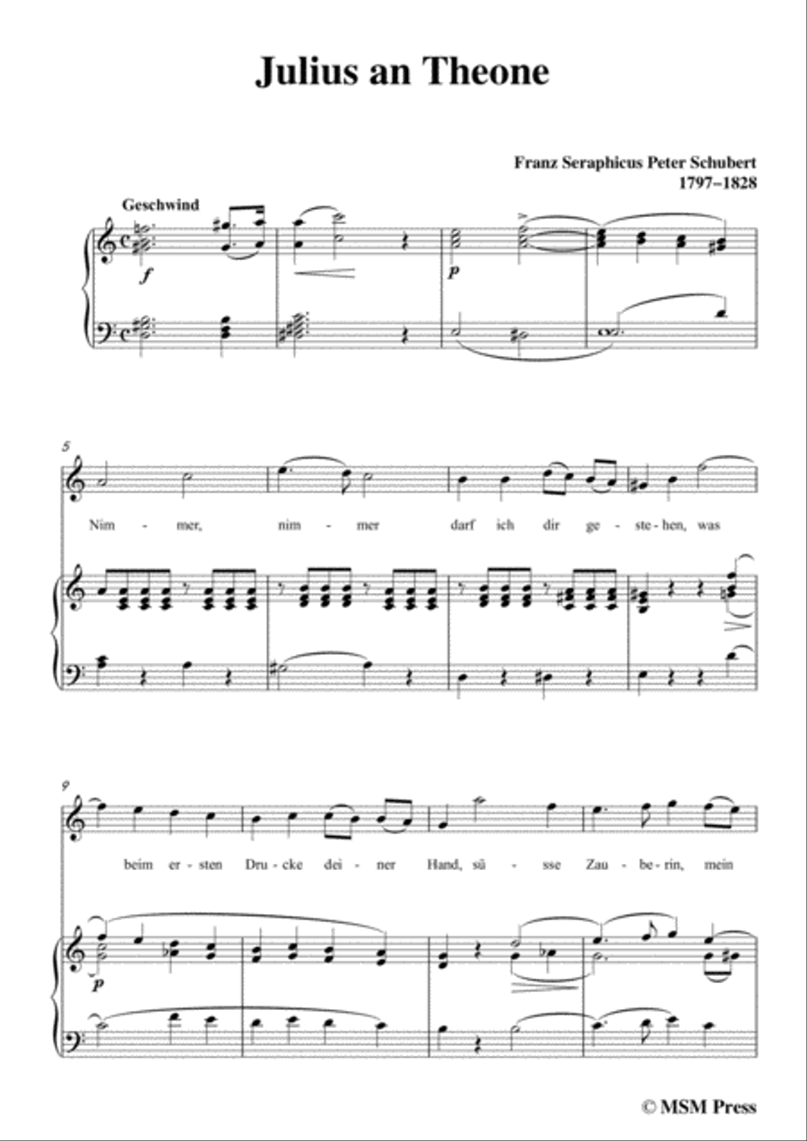 Schubert-Julius an Theone,in a minor,for Voice&Piano Voice scores gallery preview page 3