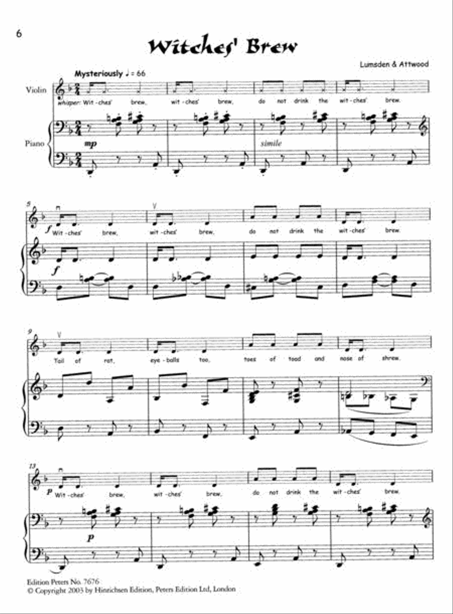 Witches' Brew for Violin and Piano -- 16 Spooky Pieces to Play and Sing [incl. CD] Violin Solo scores gallery preview page 2